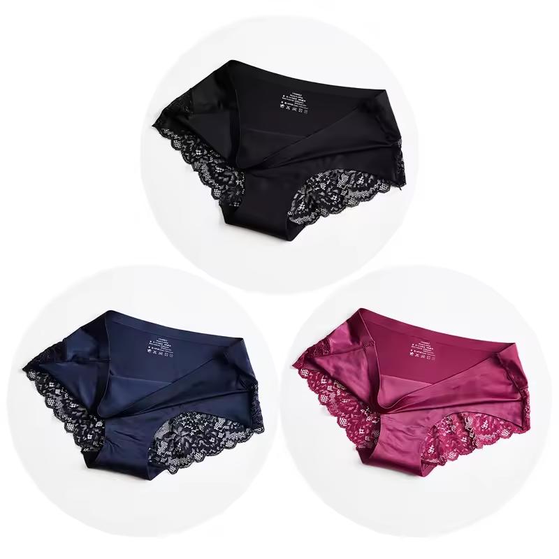 3PCS New Seamless Women Comfort Lace Briefs  Hollow Out Panties Set Underwear Low Rise Female Sport Panty Soft Lady Lingerie