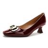 Burgundy patent leather shallow mouth single shoes women's spring 2025 new square head thin heel red wedding shoes temperament high heels