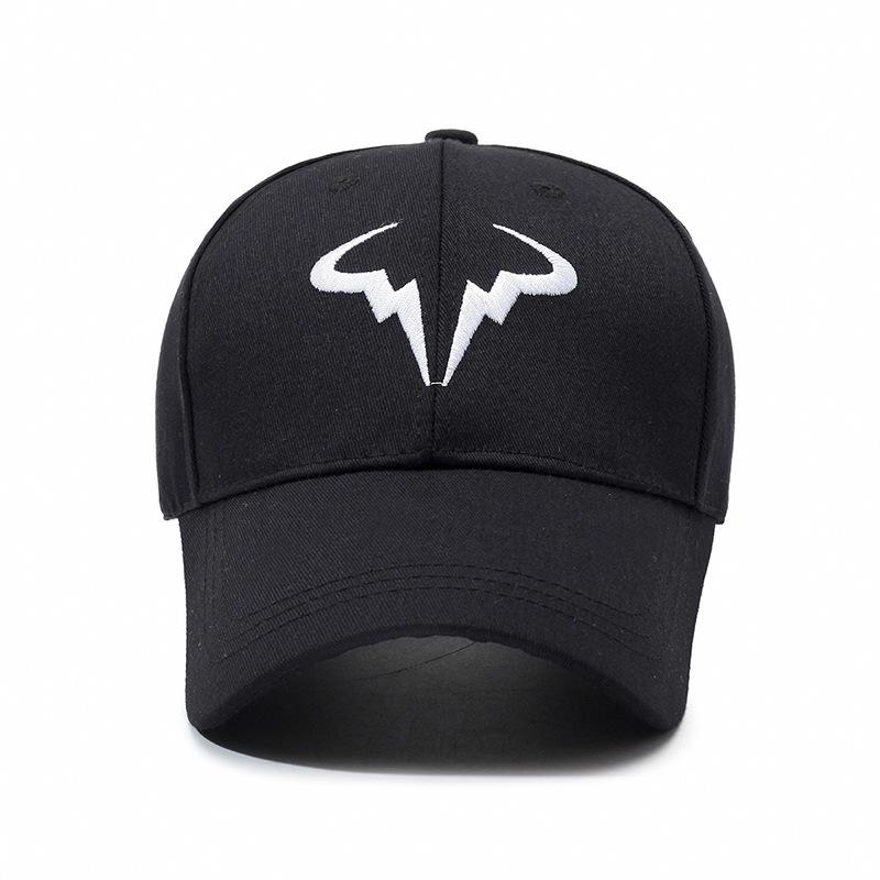 Stylish Black Baseball Cap with Unique White Bull - horn - like Logo, Ideal for Everyday Wear and Outdoor Activities