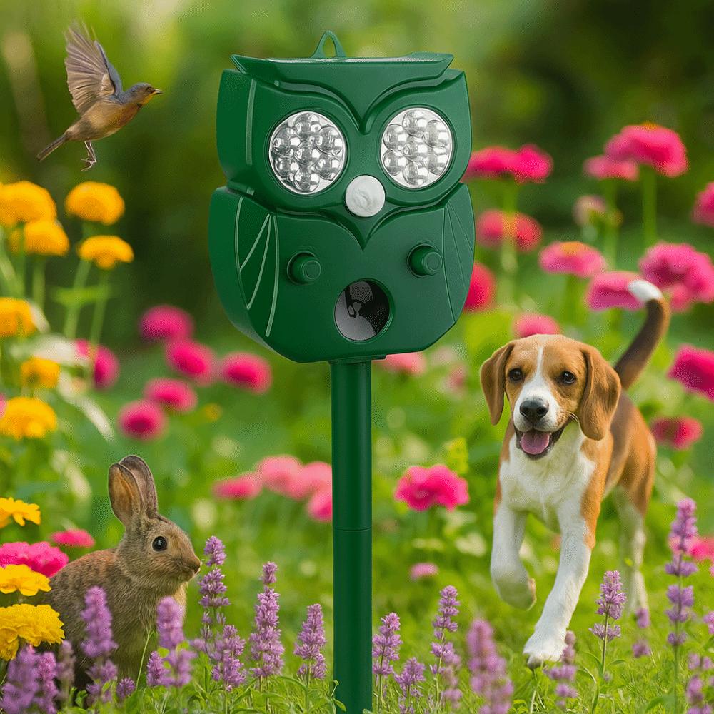 Owl Shape Ultrasonic Animal Repellant Solar Powered 14 LEDs Cat Dog Repellant Waterproof Infrared Sensor Solar Animal Repeller