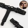 1Pair Women Gothic Heart Shape Thigh Garter With Bat Wing Punk Leg Garter Belt Anti-slip Stocking Clip Nightclub Party Leg Chain