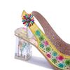 Johnature Genuine Leather Retro Baroque Style Hollow Out Colorful Three-dimensional Flower High-heeled Sandals