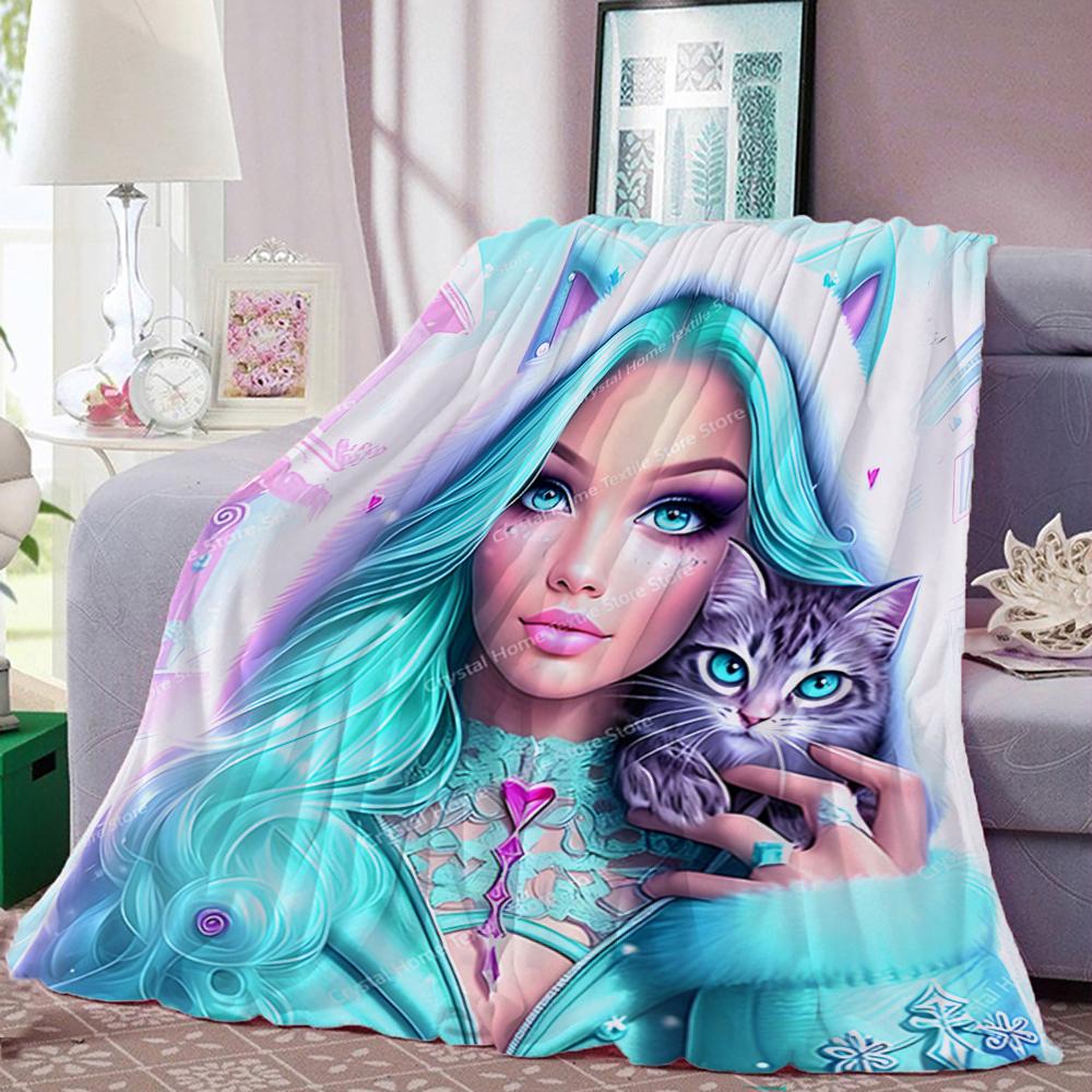 Featuring a Beautiful Woman Flannel Blanket Soft Fluffy Throw Kids Adult Quilt Blanket For Sofa Bed Throw Outdoor Travel Camping