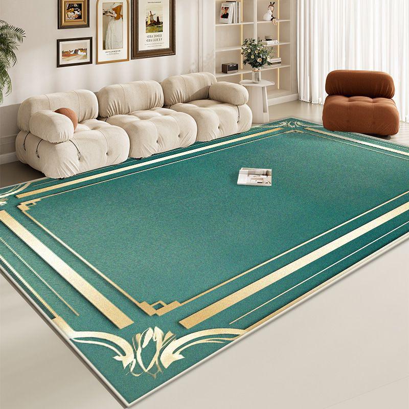Luxury Green Large Living Room Rug Golden Border Antiskid Room Decoration Home Mats Soft Fluffy Lounge Carpet Machine Washable