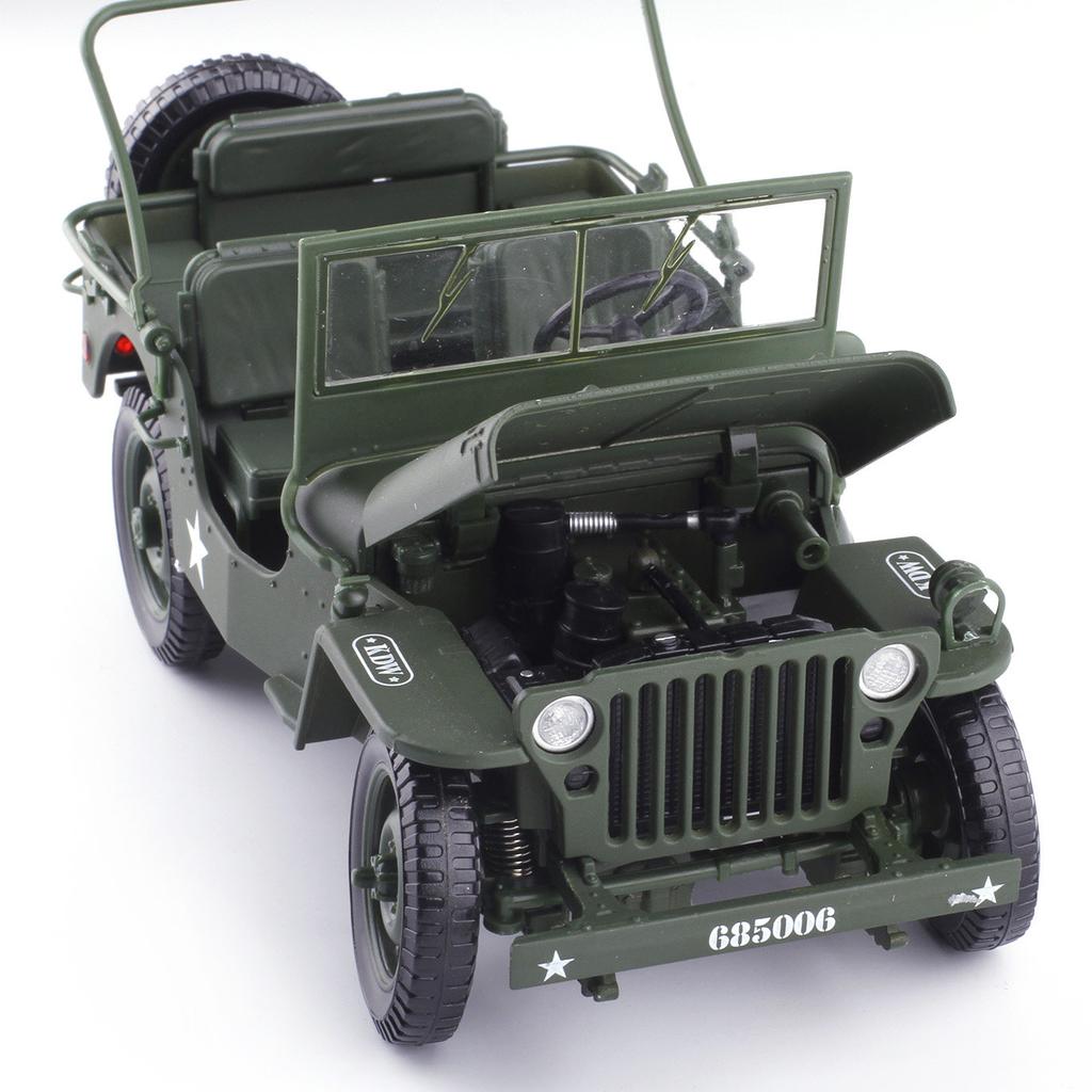 1:18 Willys MB Ejército de EE. UU. Segunda Guerra Mundial Jeep Militar 4x4 Militar Todoterreno Vehículo de Mando Modelo de Aleación Modelo de Coche de Metal Fundición a Presión Regalo para el Hogar