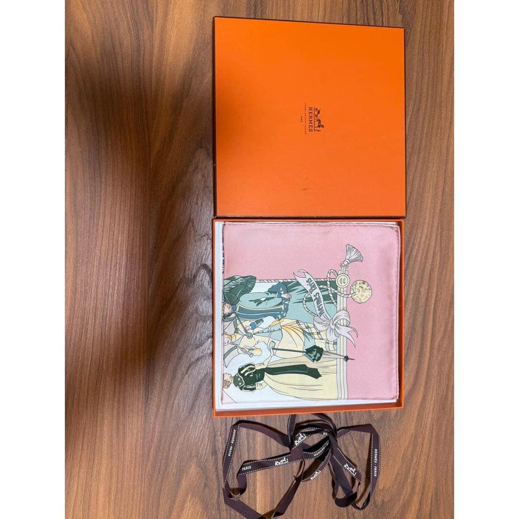 Used HERMES Carre Large Scarf Parasol Pattern Pink Vintage