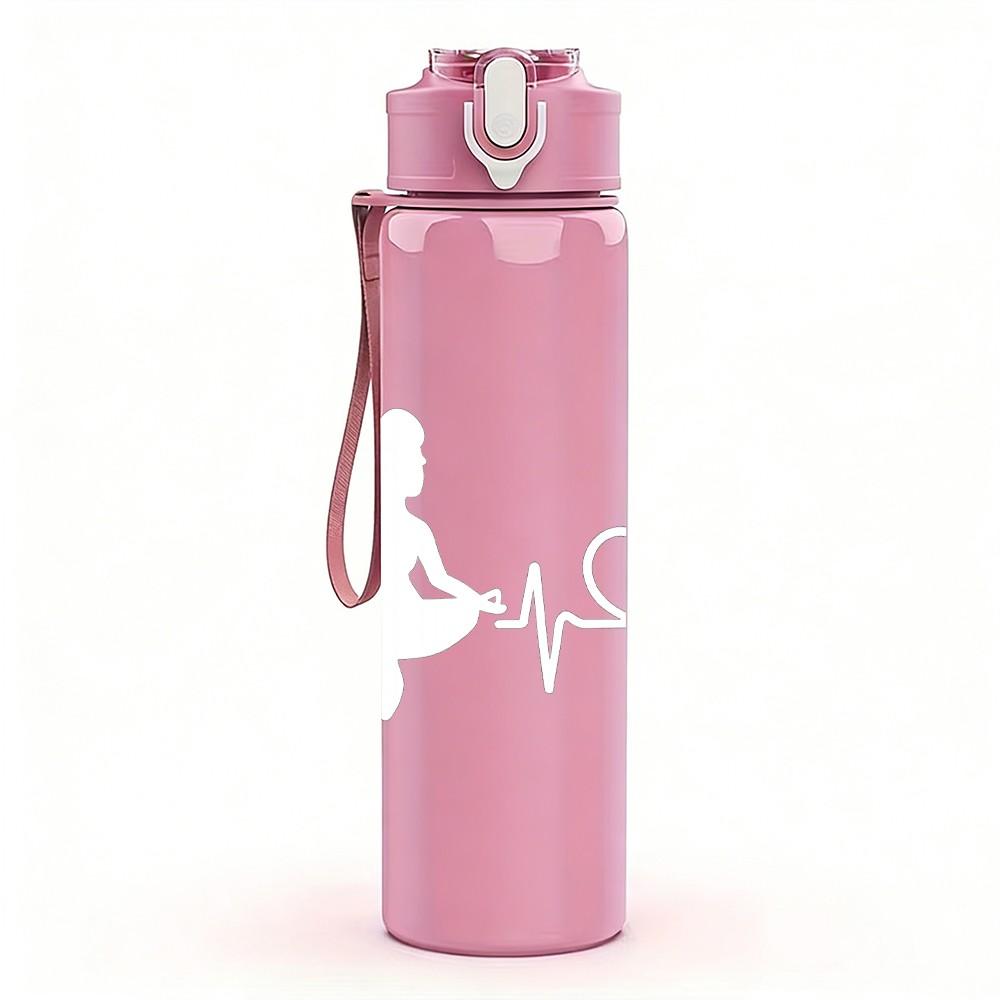 1PC Heartbeat Line White Graphic 750ml Color Plastic Sports Water Bottle Leakproof Flip Straw Lid Suitable for Sports Office Home Use
