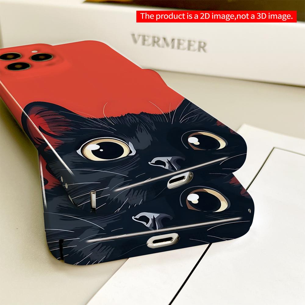 2DFlat Black Cat Eyes on Red Background Phone Case All inclusive film hard phone case, compatible with iPhone 18 Pro Max 17 16 15 14 13 12 11