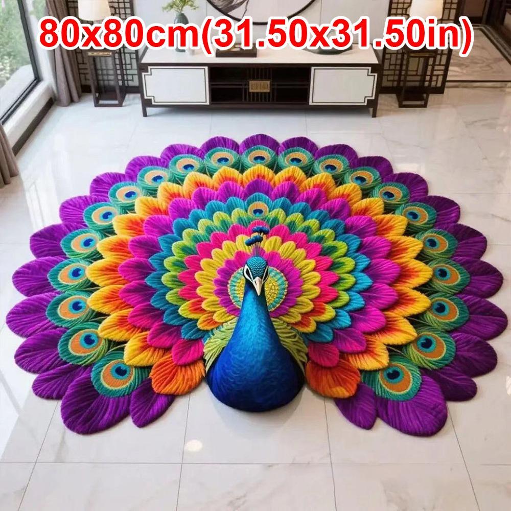 Soft Peacock Carpet Non-slip Door Gasket Portable Blanket  for Living Room Tea Table Bedside