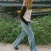 Elssibeui Vintage Wash Bootscut Denim Pants_Blue