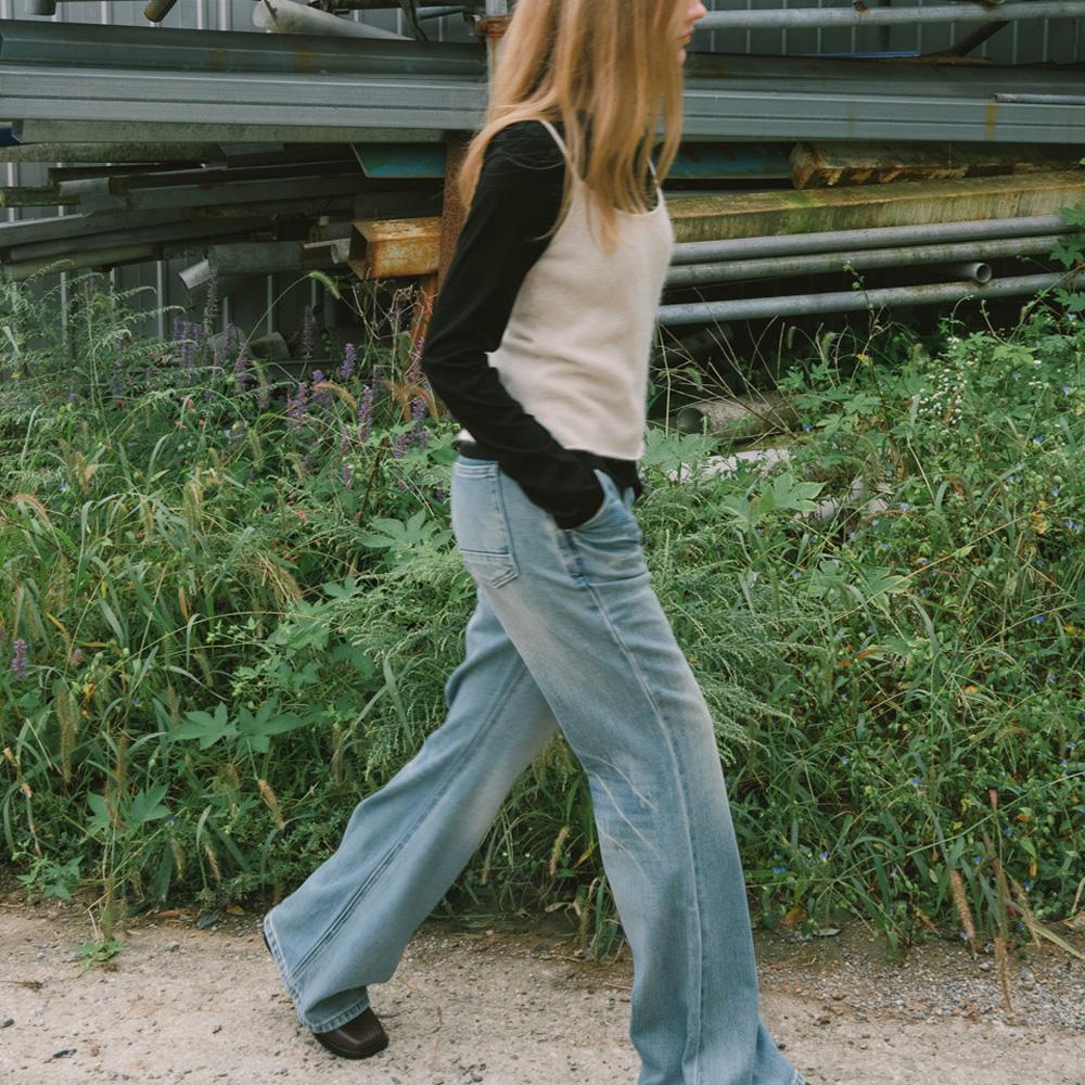 Elssibeui Vintage Wash Bootscut Denim Pants_Blue