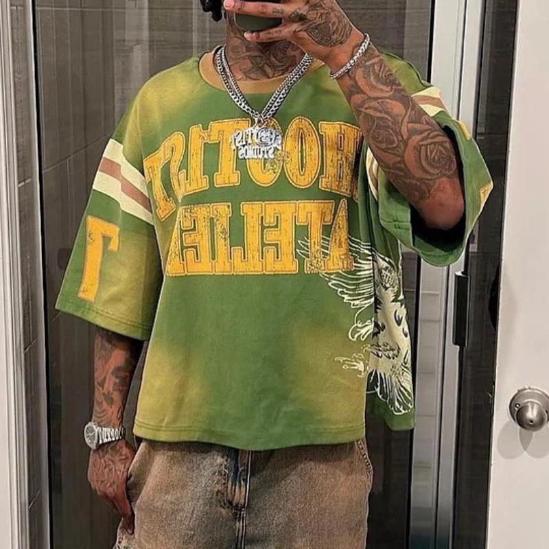 Y2K Retro T Shirt Street Harajuku Hip Hop Splicing Round Neck Sport Wide Men Women Short Sleeves High Baseball Jersey