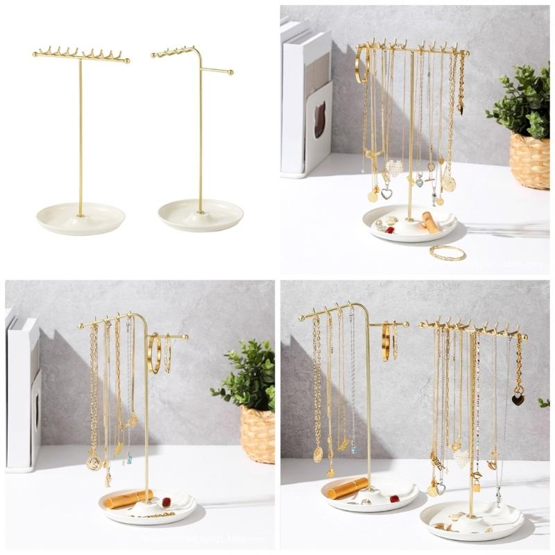 Stylish Metal Necklace and Jewelry Stand Elegant Organizers Portable for Accessories and Watches Home Organization