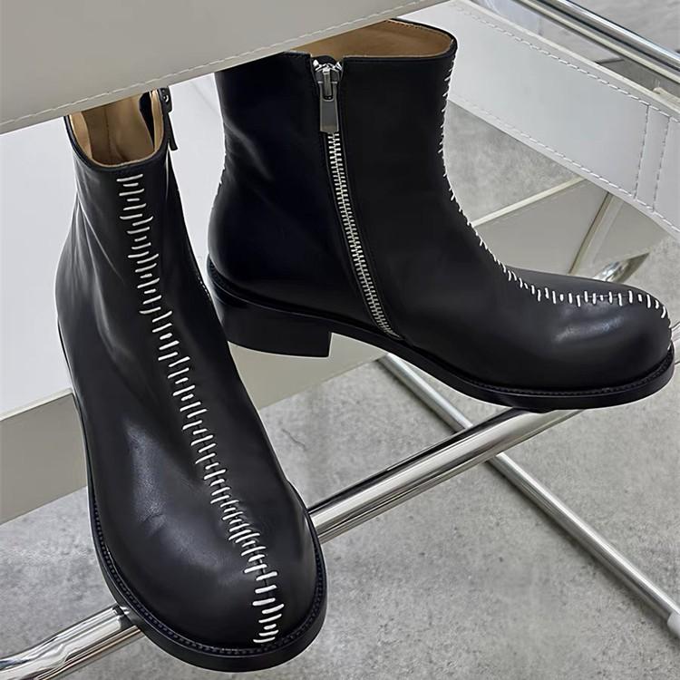 Design niche dark cool Sa Martin boots handmade bright line big head thick heel narrow mouth short boots