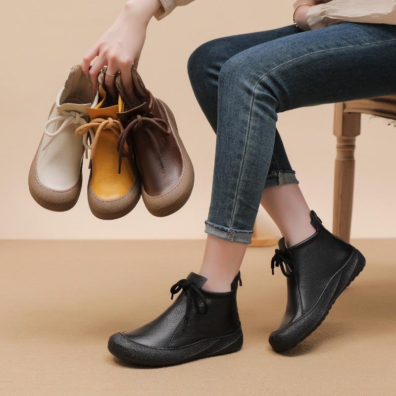 2026 Spring Autumn Genuine Leather Shoes Women Ankle Boots Soft Brand Mother Shoes Casual Boots Plus Size 41
