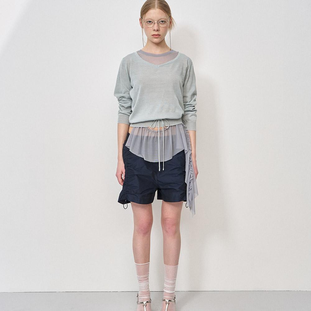 Lcdc Tm Semi-Sheer V-Neck Knit Top Light Blue/Os
