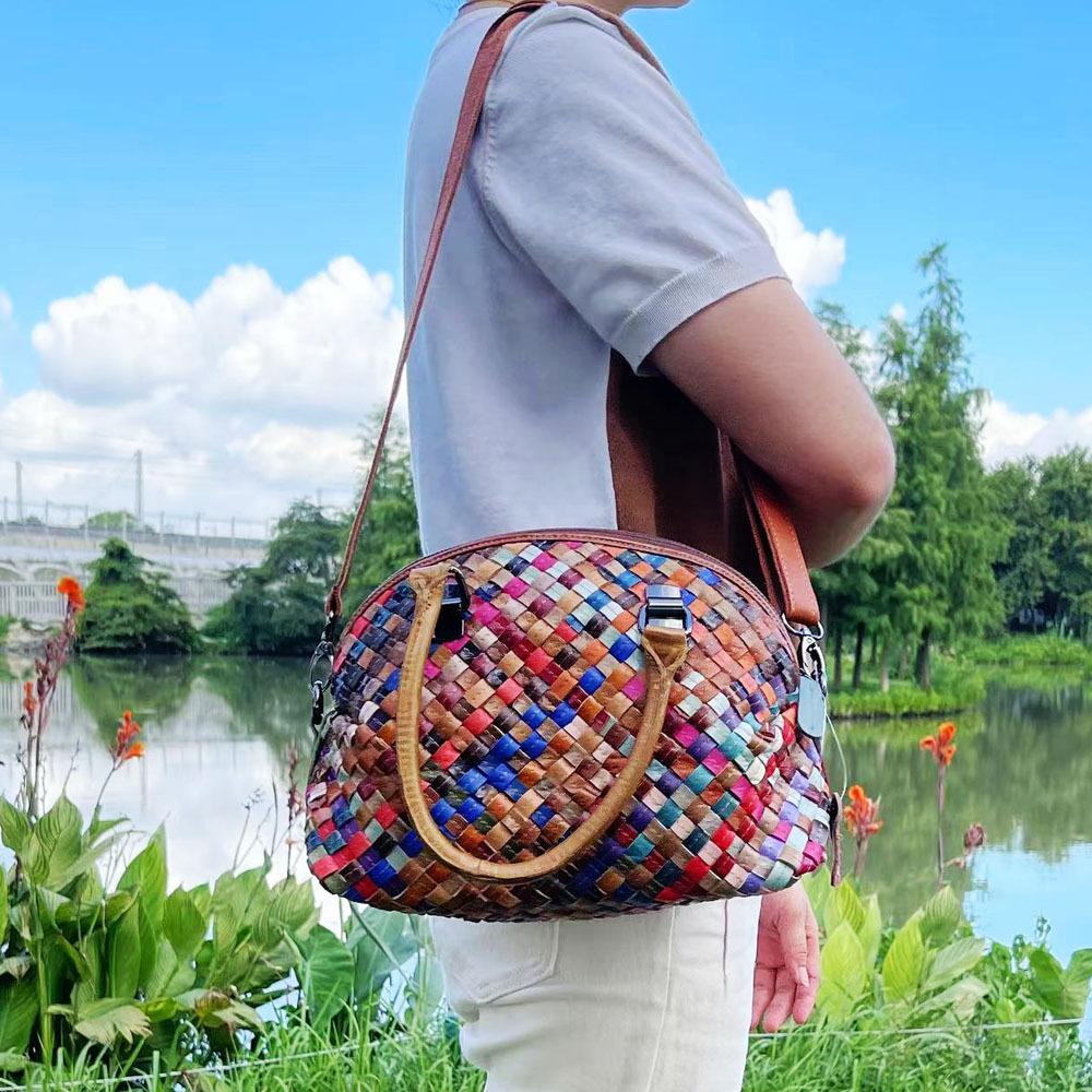 Wind Leder Damen Tasche Handgewebte Farbige Rindsleder Handtasche Schulter Messenger Bag Damen Tasche