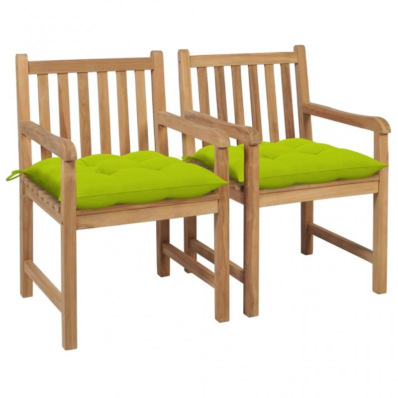 Day and Night - Day and Night Garden Chairs 2 Pcs Teak Wood and Bright Green Cushions