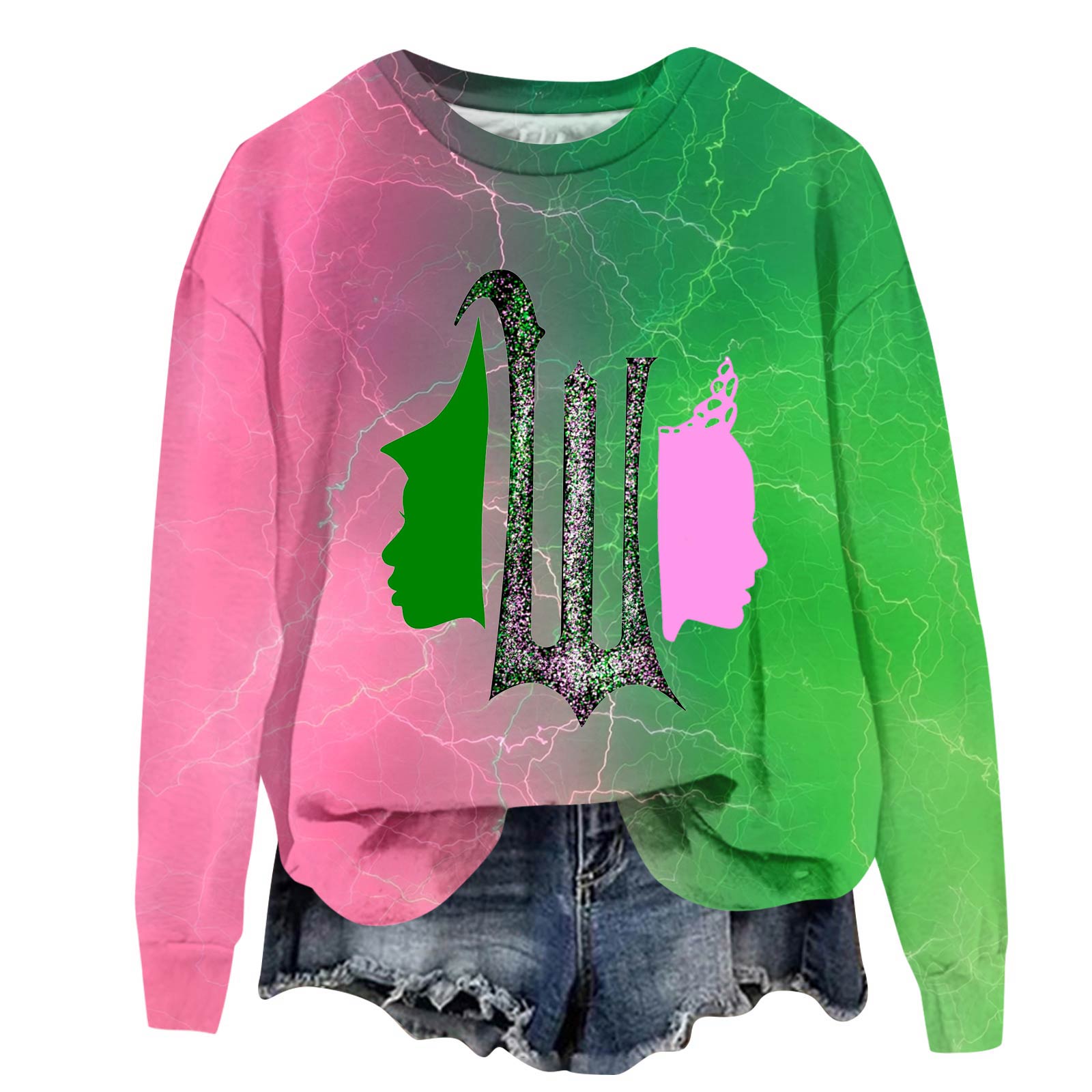 

Women s Fashionable Casual Oversized Long-Sleeved Round-Neck Printed Pullover Sweatshirt S рожевий