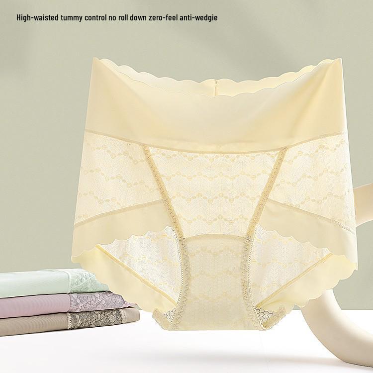 Popular Seamless High-Waisted Light Lace Tummy Control Silk Panties for Women