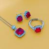 2026 Jewelry Inlaid with Zircon Fashionable Exquisite Fat Square Colored Treasure Ring Stud Earrings Pendant Head + Necklace Three-piece Set Women