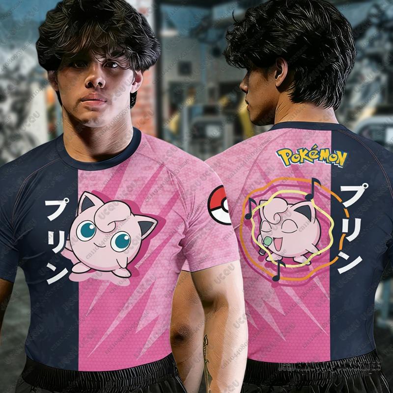 Summer Men's Fitness Tshirts Cartoon Pokémon Gengar Muscle T-shirts Jiu Jitsu Rash Guard Breathable Tees Man Fitness Clothing