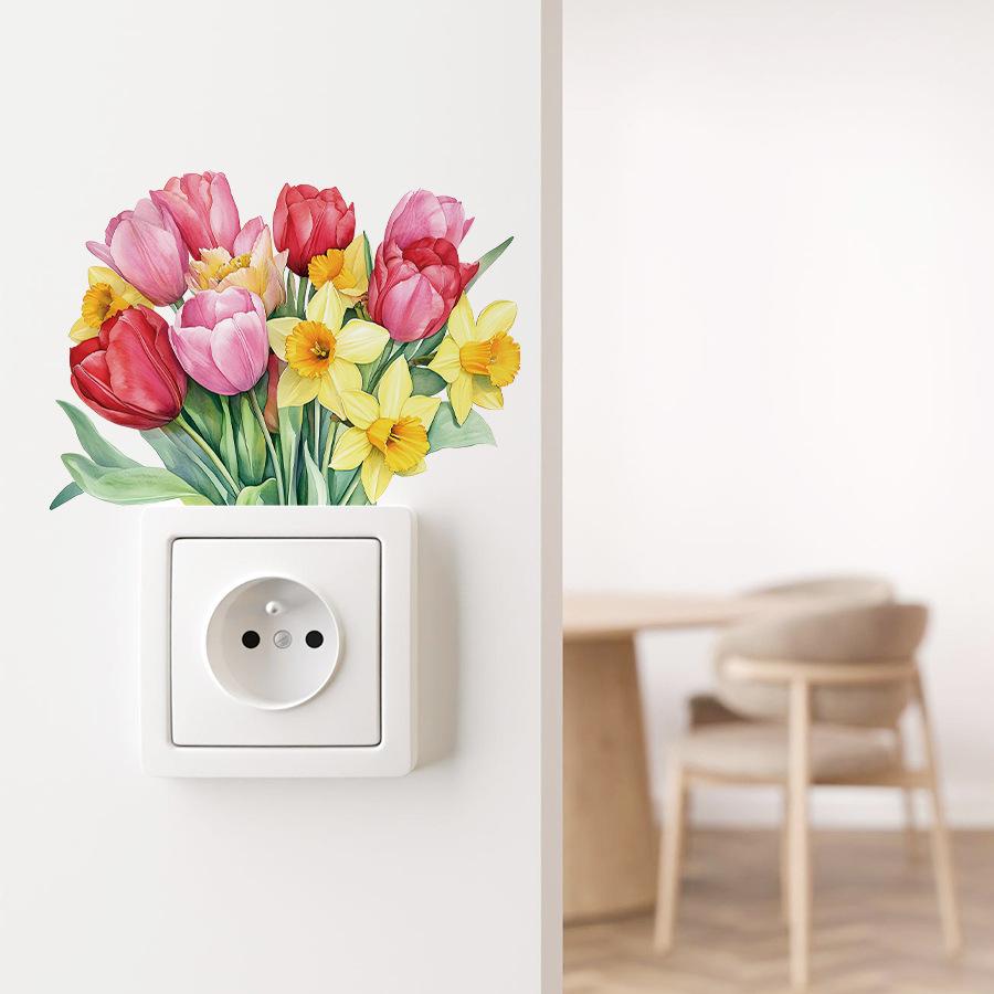 Adesivi per Switch a forma di Bouquet di Tulipani Acquerellati Cartoni Animati, Decorazione Autoadesiva per Camera da Letto Soggiorno Stanza del Dormitorio Decorazione per Aula
