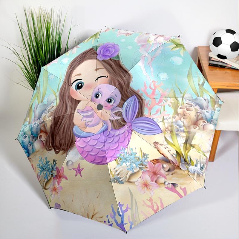 1PC Fantasy Mermaid Umbrella Automatic Open/close, Sturdy Iron Frame & 8-Rib Struct, Umbrella for Women & Men, Christmas Gifts