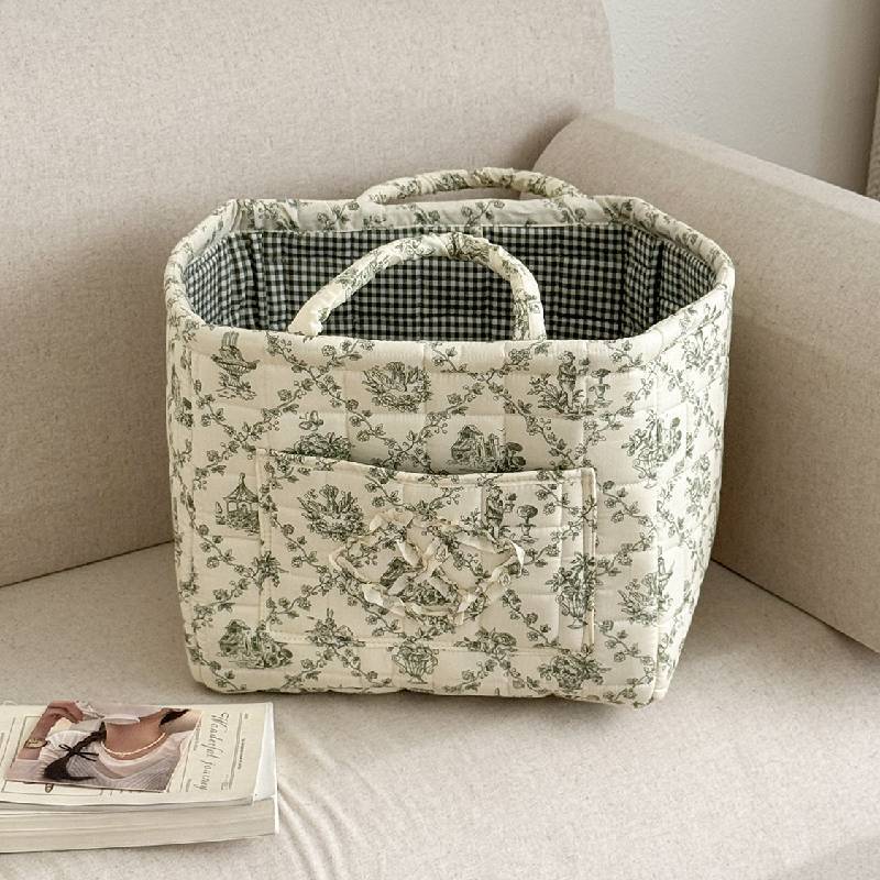 Floral Fabric Storage Basket With Foldable Handle For Home Organization And Gift Use