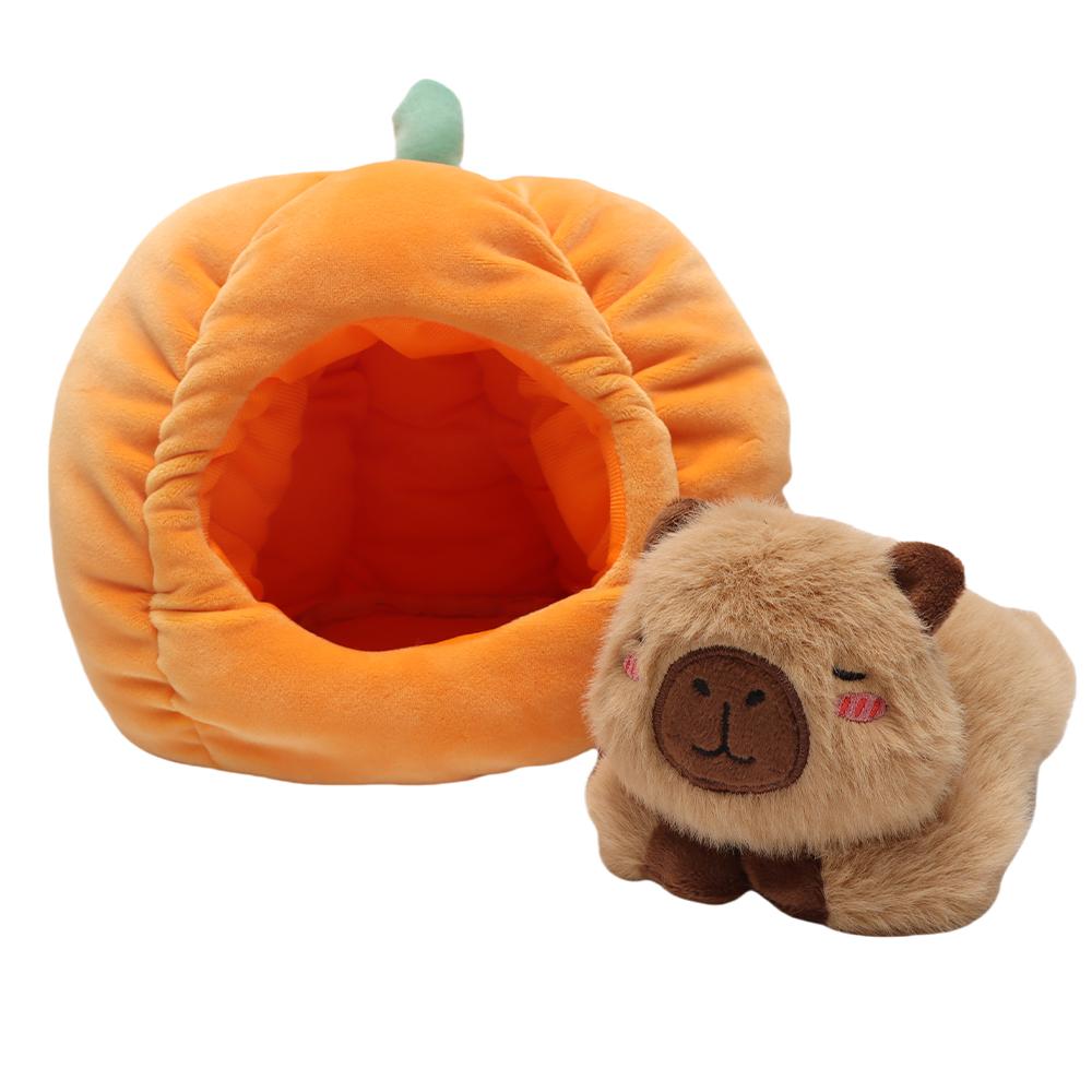 22cm Cute Pumpkin Nest Capybara Plush Toy Movie Stuffed Animals Adorable Stuffed Capibara Doll Birthday or Holiday Gift for Kids