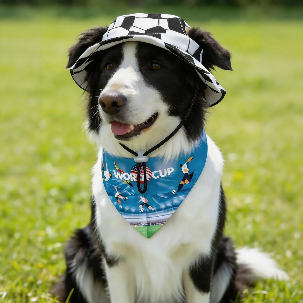 Pet Soccer Hat and Bandana Set for Dogs Breathable Fabric Adjustable Fit Lightweight Accessories for Outdoor Activities and Themed Events
