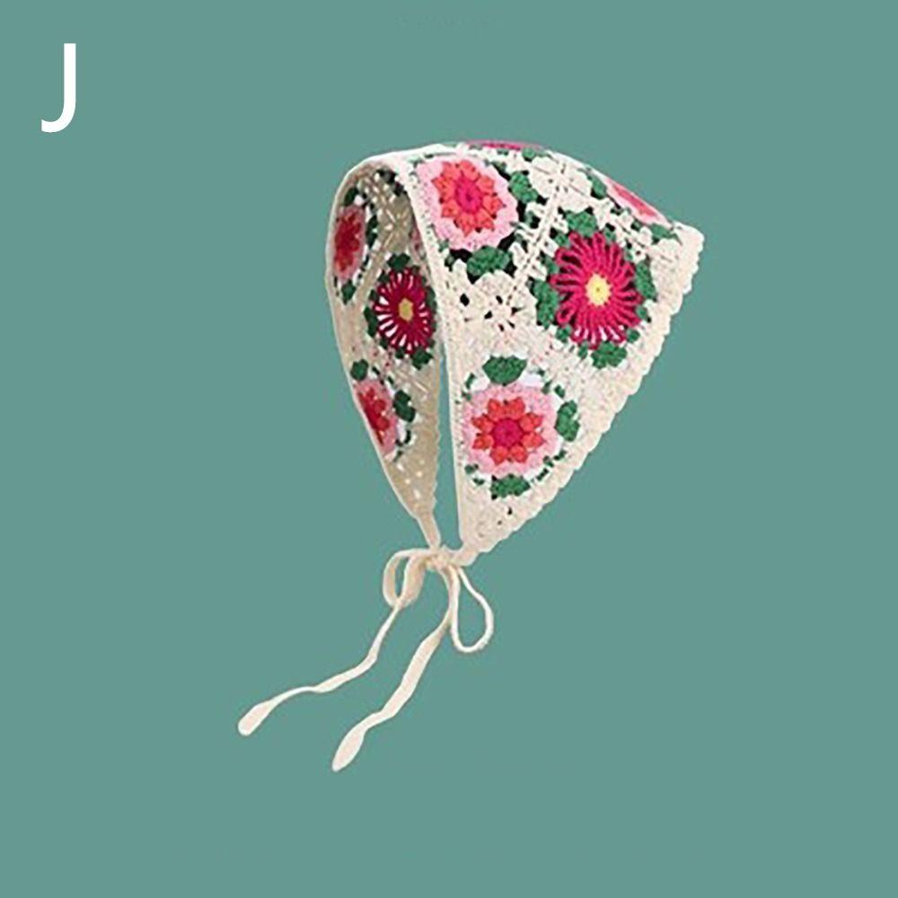 Sweet French Pastoral Style Triangle Headband Handmade Crochet Knitted Headscarf Hat Little Flower Headband Towel Spring Summer