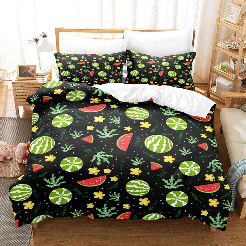 Meyveli Nevresim Takımı 3D Baskı Taze Limon Portakal Çilek Kiraz King Queen Çocuk Erkek Kız Gençler için Polyester Yatak Takımı