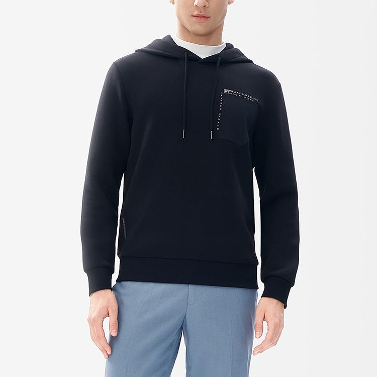 FILA Minimalist Solid Color Casual Knit Long Sleeve Hoodie Men hoodies Black F11M247203F-BK