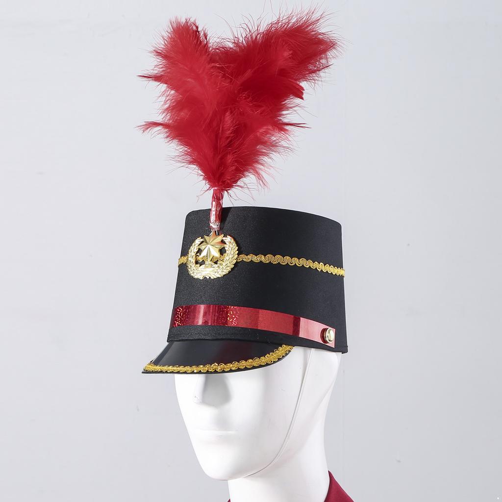 Drum Major Hat Conductor Performance Majorette Hat Drum Band Hat Toy Soldier Hats with Feather Decor Cosplay Accessories