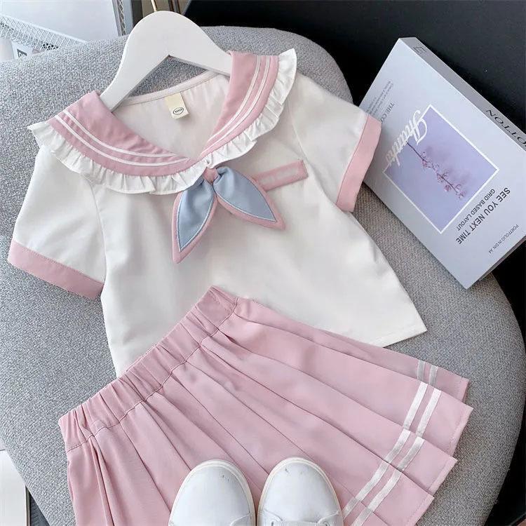 2025 Girls' Summer JK Uniform: Pleated Skirt & Shirt Two-Piece Set