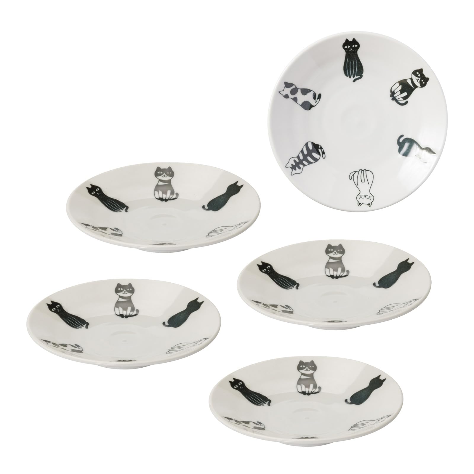 Mino ware side and small set of approximately 14cm in microwave and dishwasher featuring a sitting cat made in product number plates, plates, plates, белый