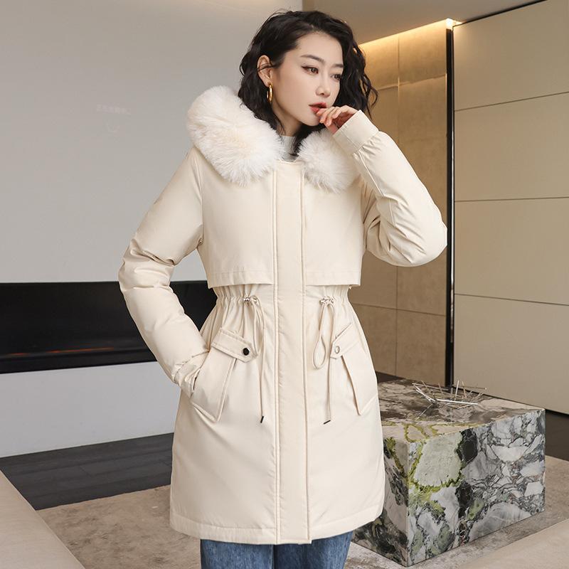 Jas voor dames Katoenen jas Vrouwelijke winter Verdikte warme lange jas Casual pluche jas Dames Warme losse grote bontkraagjas