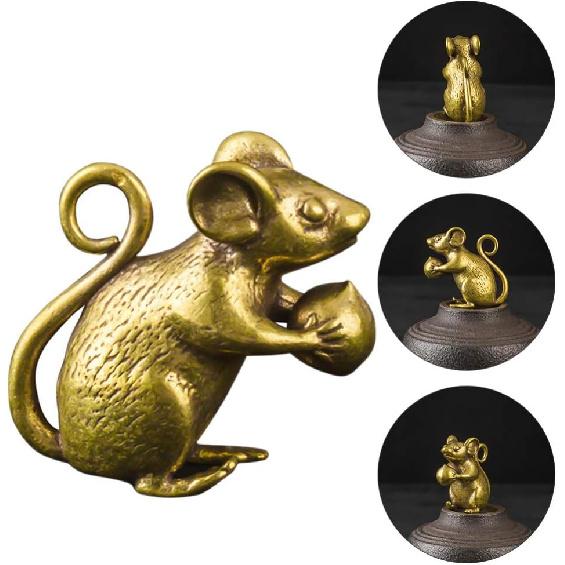 Brass Figurine Copper Lucky Rat Statue Animal Sculpture Collectibles Zodiac Pendant Rich Wealth Amulet Home Decoration
