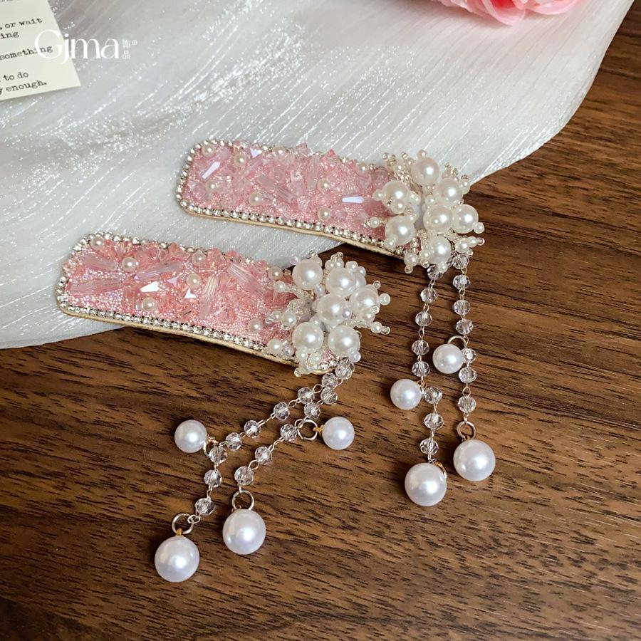 Korean diamond flower pearl fringed hairpin Internet celebrity sweet girl heart BB clip niche design sense personalized hair accessories