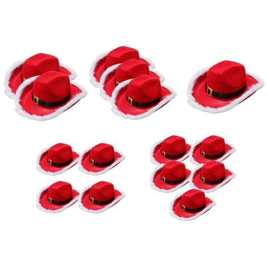 Cowboy Hat Christmas Themed White Furry Trim Soft Felt Material Jazz Top Hat Adjustable Red Tie Party Hat