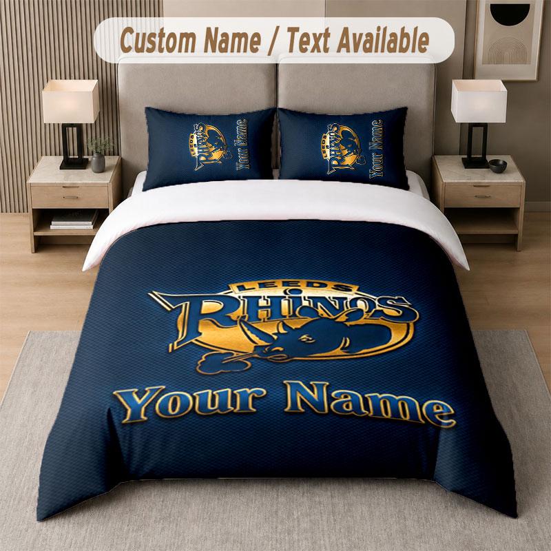 Custom Bedding Set Leeds Rhinos Pattern, Print Name Text 1 Duvet Cover plus 2 Pillowcases Home Textile
