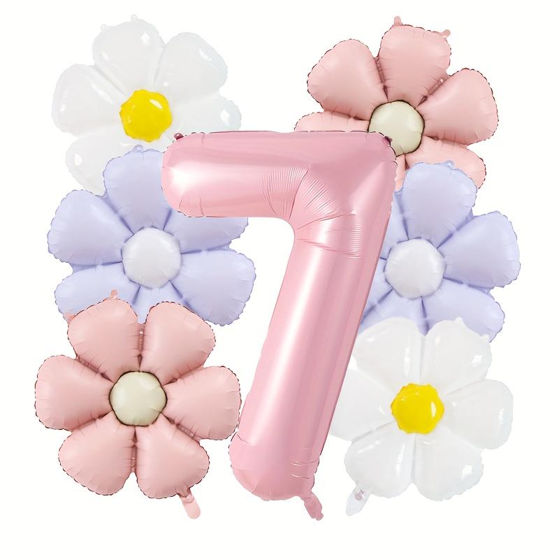 

7pcs Pink Daisy Number Balloons Set Vintage Matte Daisies Garden Party Weddings Anniversary Birthday Decorations Home Decoration 40inch