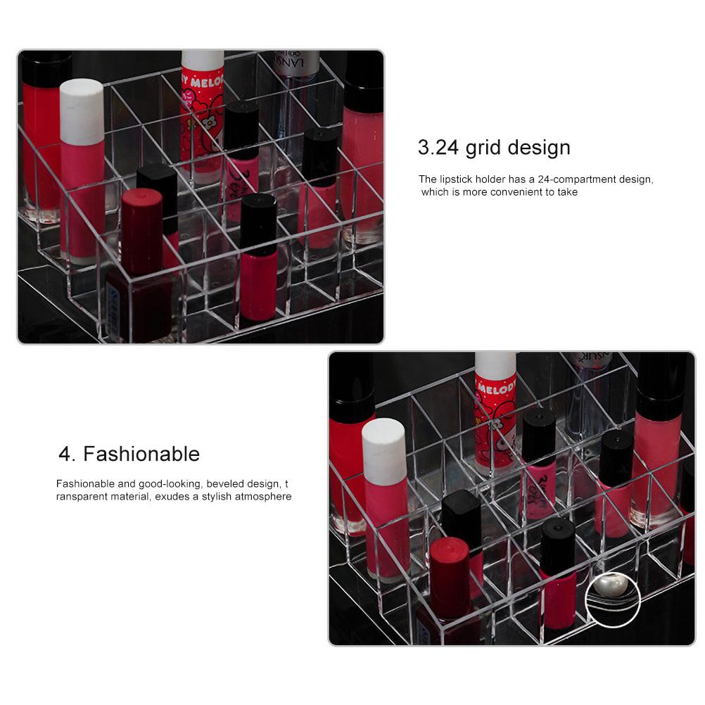24 Slot Clear Lipstick & Nail Polish Organizer Small Cosmetic Display Rack for Makeup Storage