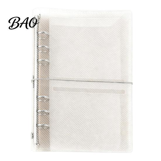 Refillable Planner Binder A6 A7 M5 Trifold Binder, 5/6-Rings Transparent Loose Leaf 6-Rings Folder, Budget Notebook Cover for School, Office, Meeting