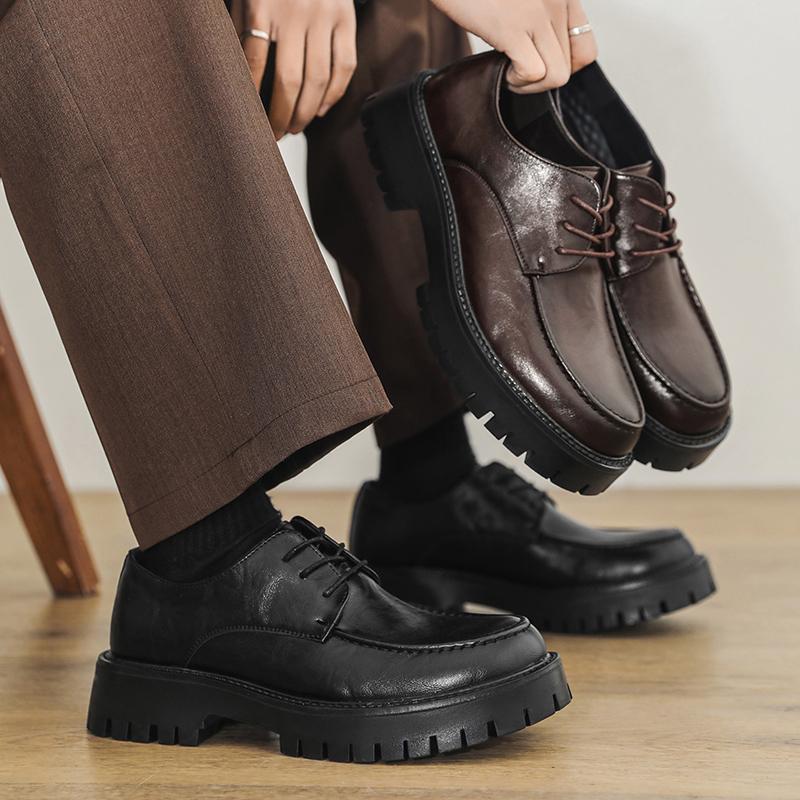 Men's Casual Business Leather Shoes Mens Lace-up Thick Sole Heightened Shoe Men Trendy Wedding Derby Shoes