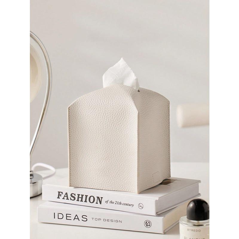 

1pc Minimalist Luxury Square PU Leather Tissue Box, Napkin Holder, Decoration For Holiday, Family Gathering, Kitchen, Dining Table White разноцветный
