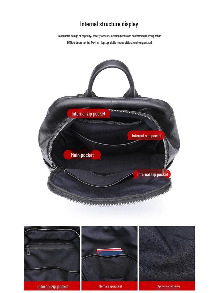 Herrenrucksack aus echtem Leder: Leichte, geräumige, Business Casual Computertasche