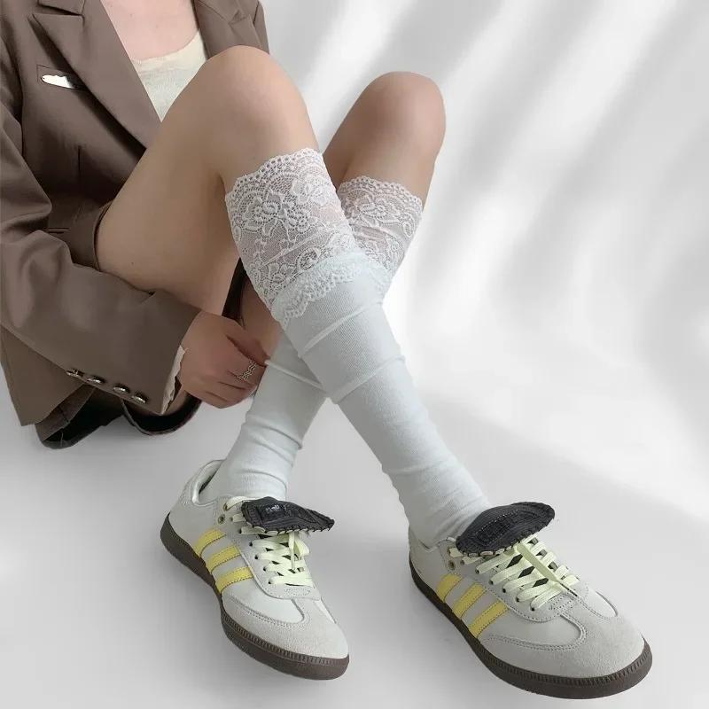 White Lace Lace Tied Ribbon Velvet Over Knee Socks Female Lolita Cute Sweet Calf Socks Women'S Mid-Leg Kawai Thigh High Socks