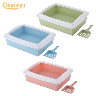 Caja rectangular semicerrada antisalpicaduras para arena para gatos, bandeja de tocador con cuchara, mascota encantadora